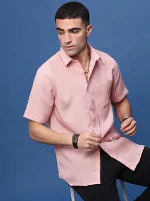 Men Peach Solid Slim Fit Shirt