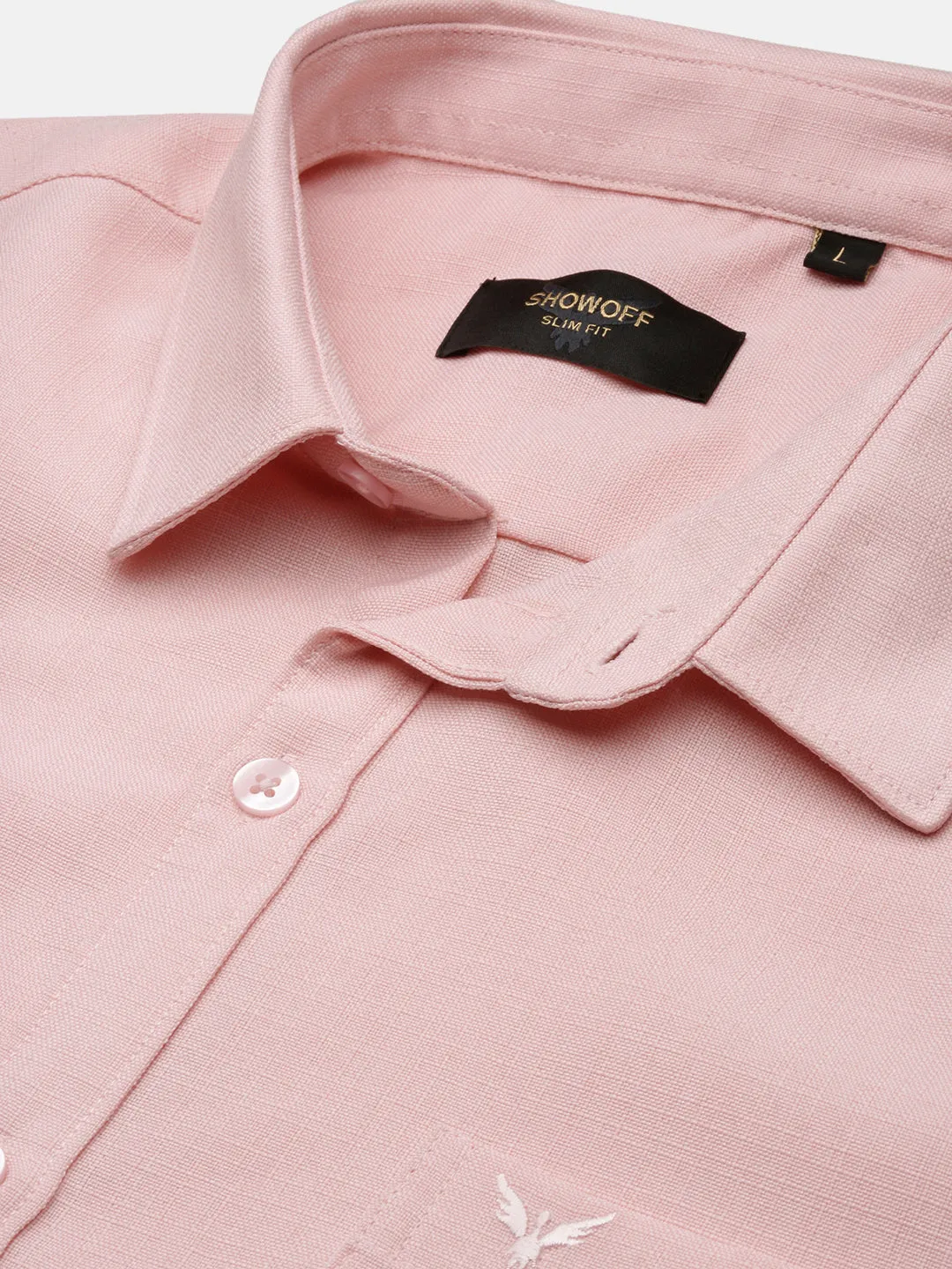 Men Peach Solid Slim Fit Shirt