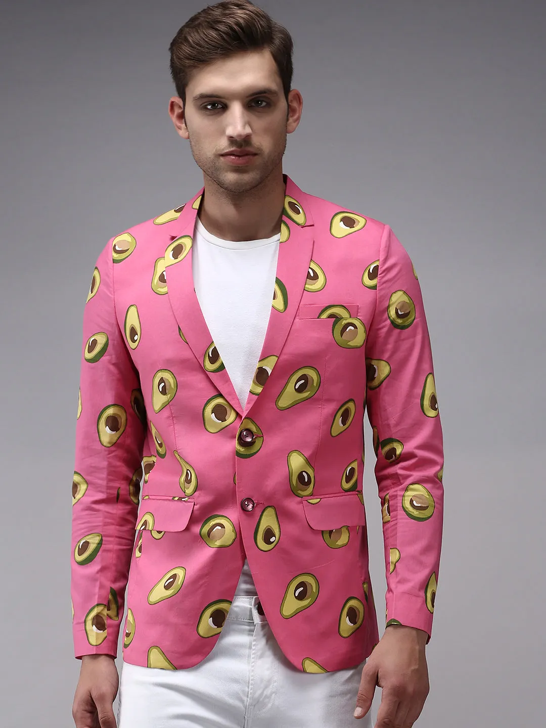 Men Pink Printed Blazer