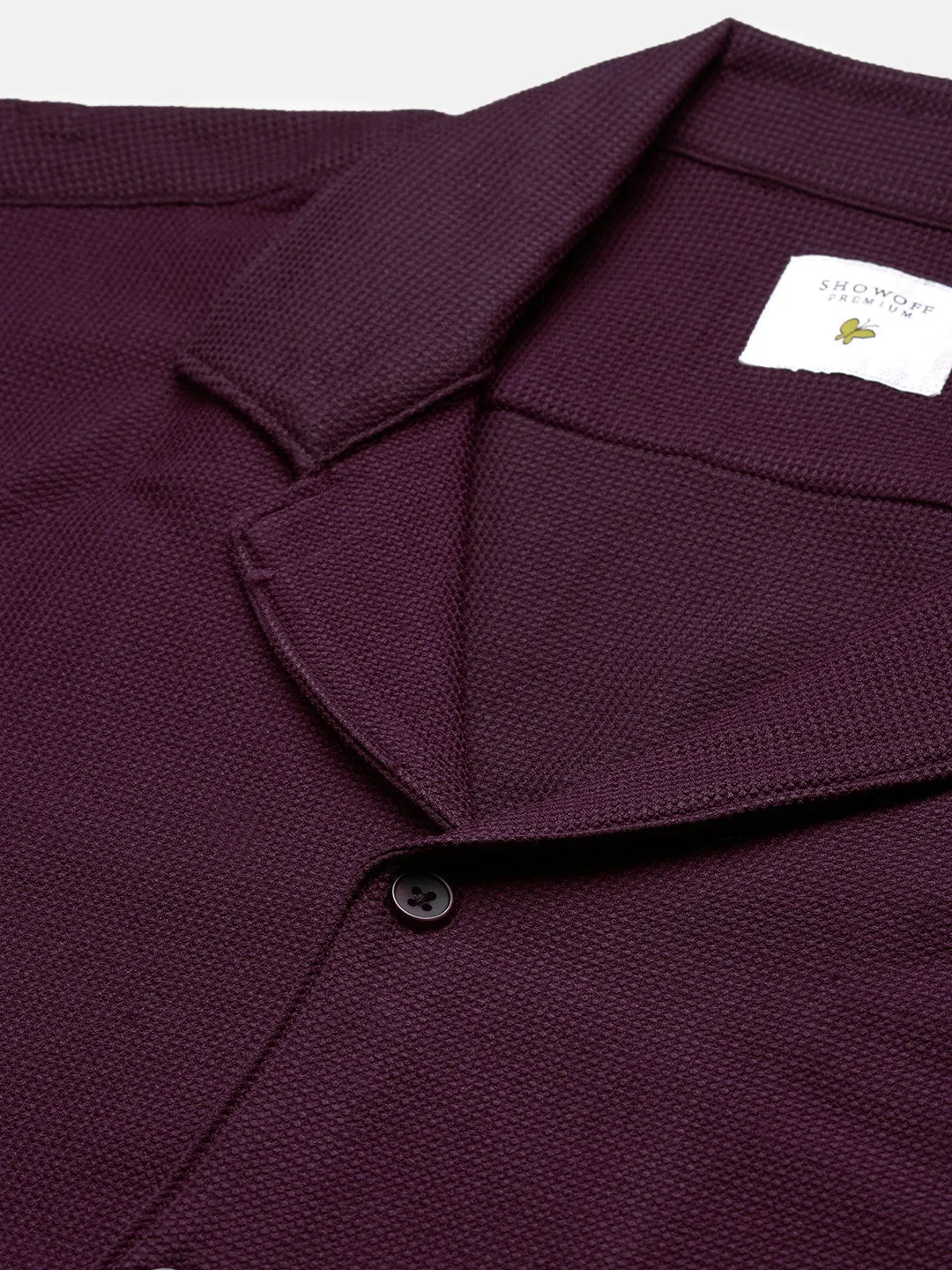 Men Purple Cuban Collar Solid Co Ords Set