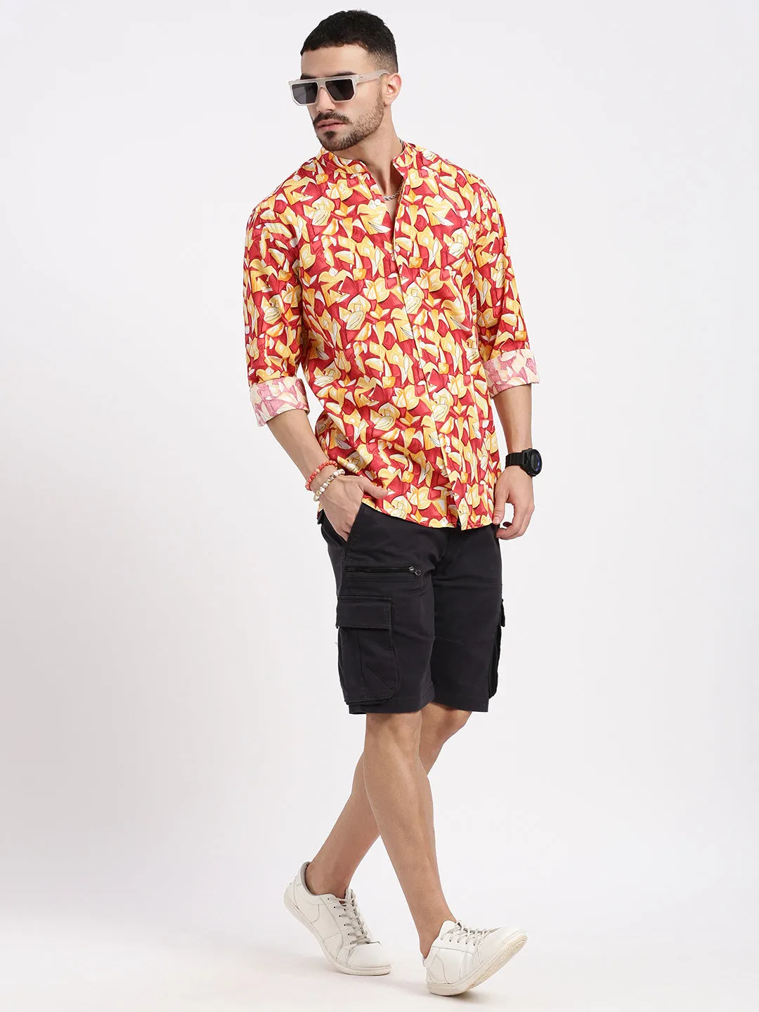 Men Red Printed Slim Fit Shirt