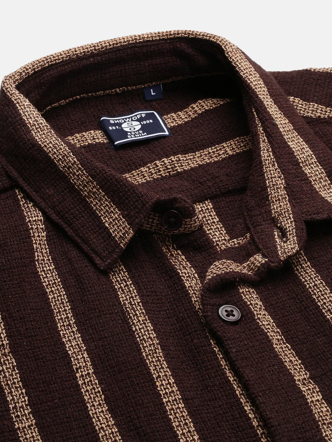 Men Striped Brown Slim Fit Shirt