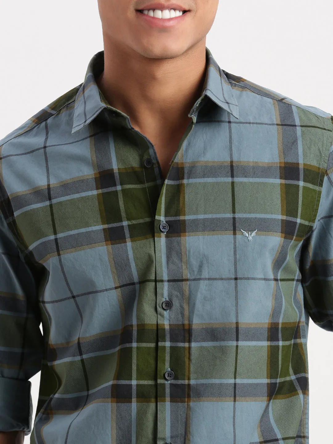 Men Tartan Checks Blue Shirt