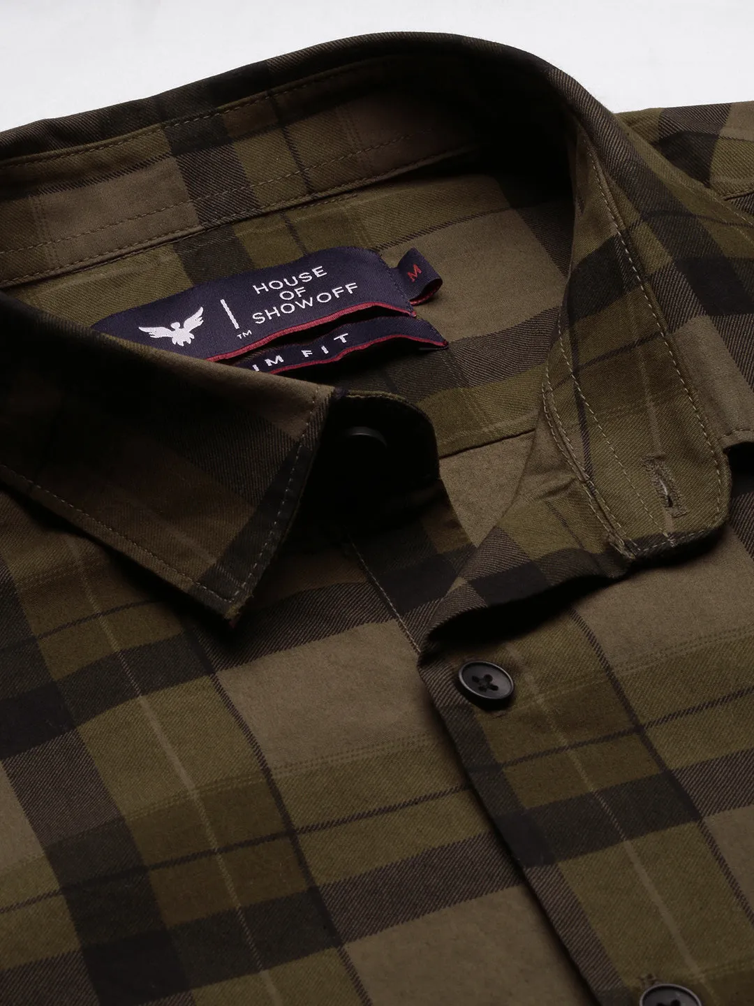 Men Tartan Checks Olive Shirt