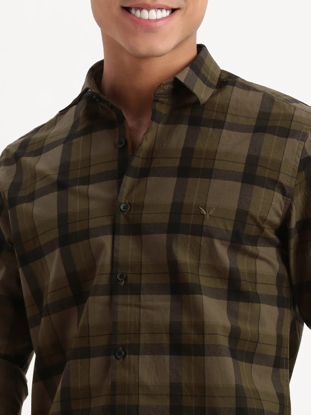 Men Tartan Checks Olive Shirt