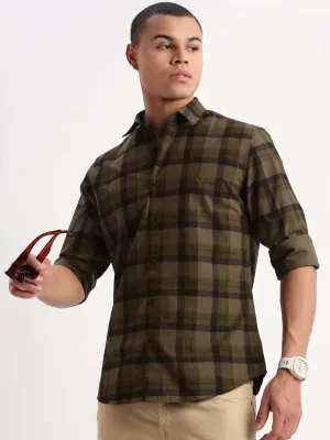 Men Tartan Checks Olive Shirt