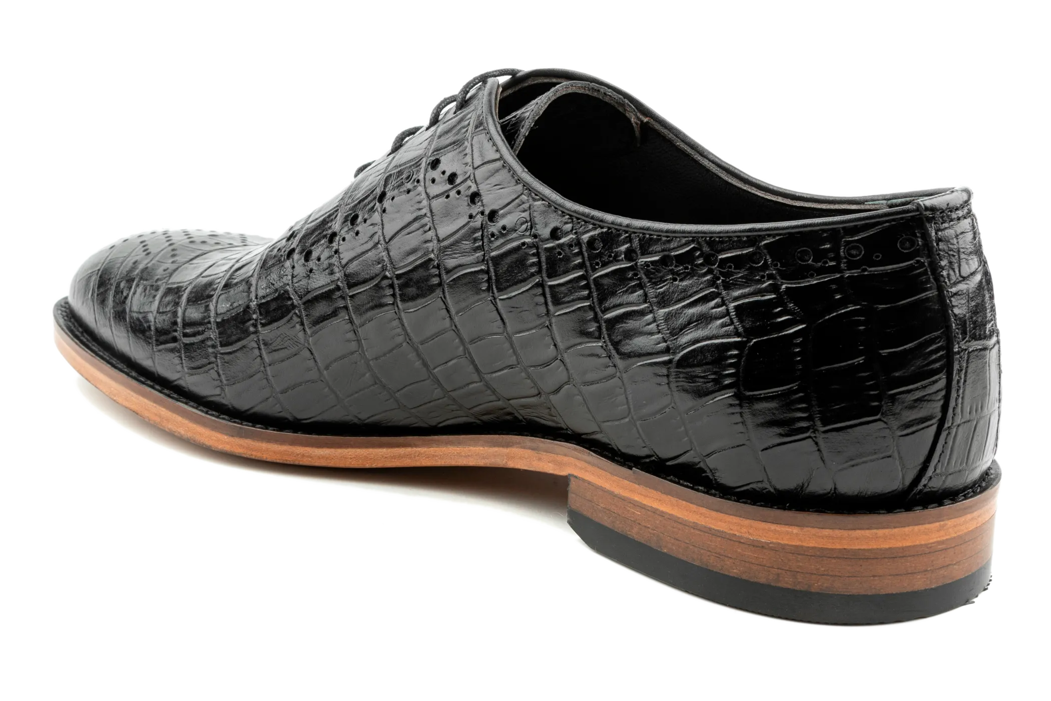 Men's Alligator Oxford Shoes, Oxford Lace-Up Shoes , Black Oxford Brogues, Crocodile Pattern Handmade Oxford Dress Shoes for Men: Wea by Debbano