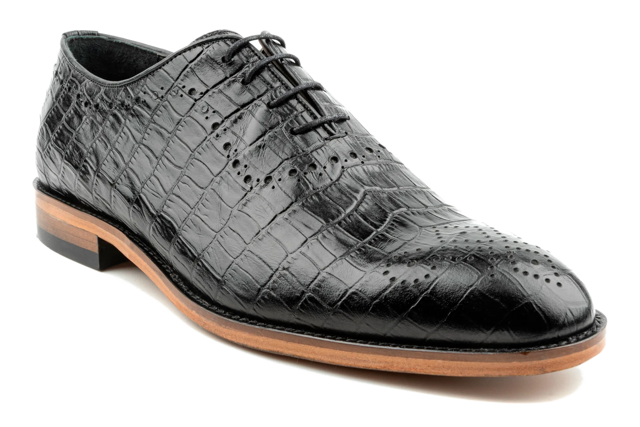 Men's Alligator Oxford Shoes, Oxford Lace-Up Shoes , Black Oxford Brogues, Crocodile Pattern Handmade Oxford Dress Shoes for Men: Wea by Debbano