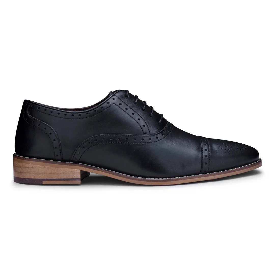 Mens Real Leather Classic Brogues Black Laced Shoes Smart Formal Leather Vintage