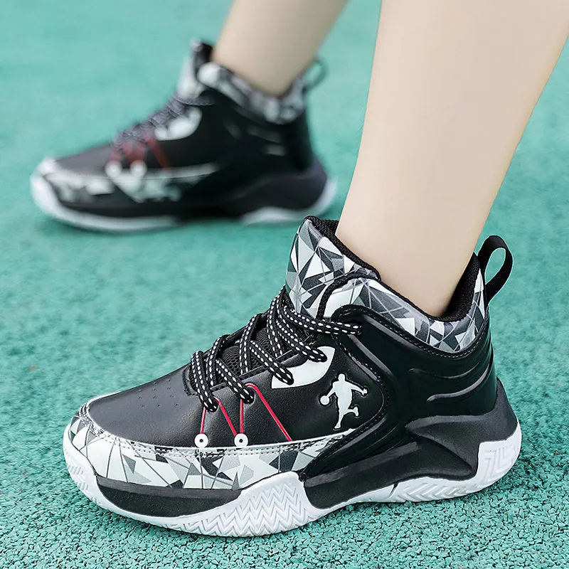 New leather children's basketball sneakers teenagers primary and secondary school students student trend sports casual shoes