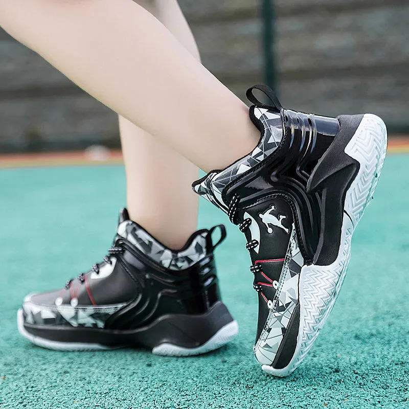 New leather children's basketball sneakers teenagers primary and secondary school students student trend sports casual shoes