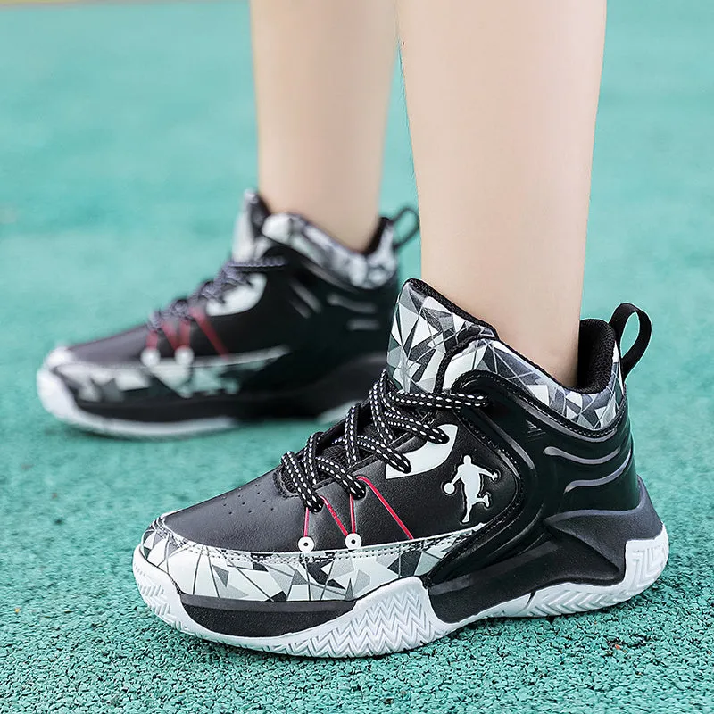 New leather children's basketball sneakers teenagers primary and secondary school students student trend sports casual shoes