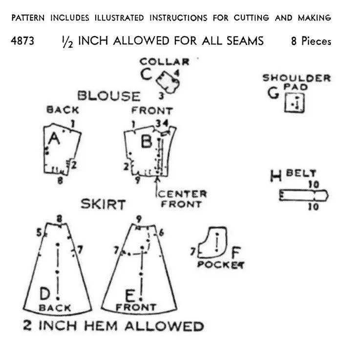 PDF - 1940's Sewing Pattern - Tea Dress with Pockets & Belt - Multi Sizes - Download