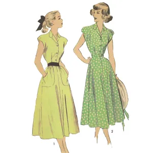 PDF - 1940's Sewing Pattern - Tea Dress with Pockets & Belt - Multi Sizes - Download