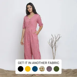 Pink Cotton Muslin Striped Ankle Length Overall Jumpsuit