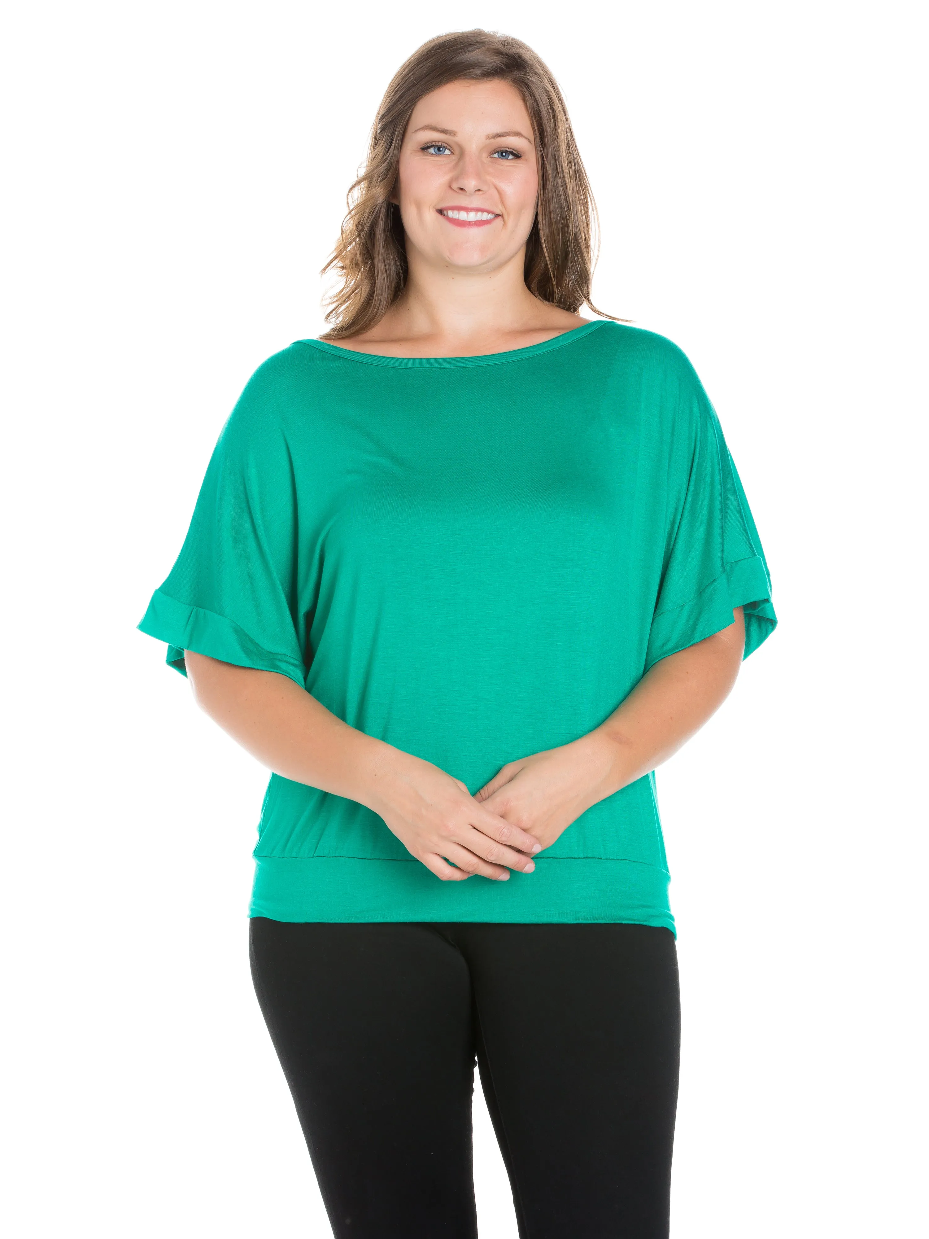 Plus Size Short Sleeve Loose Fitting Dolman Top