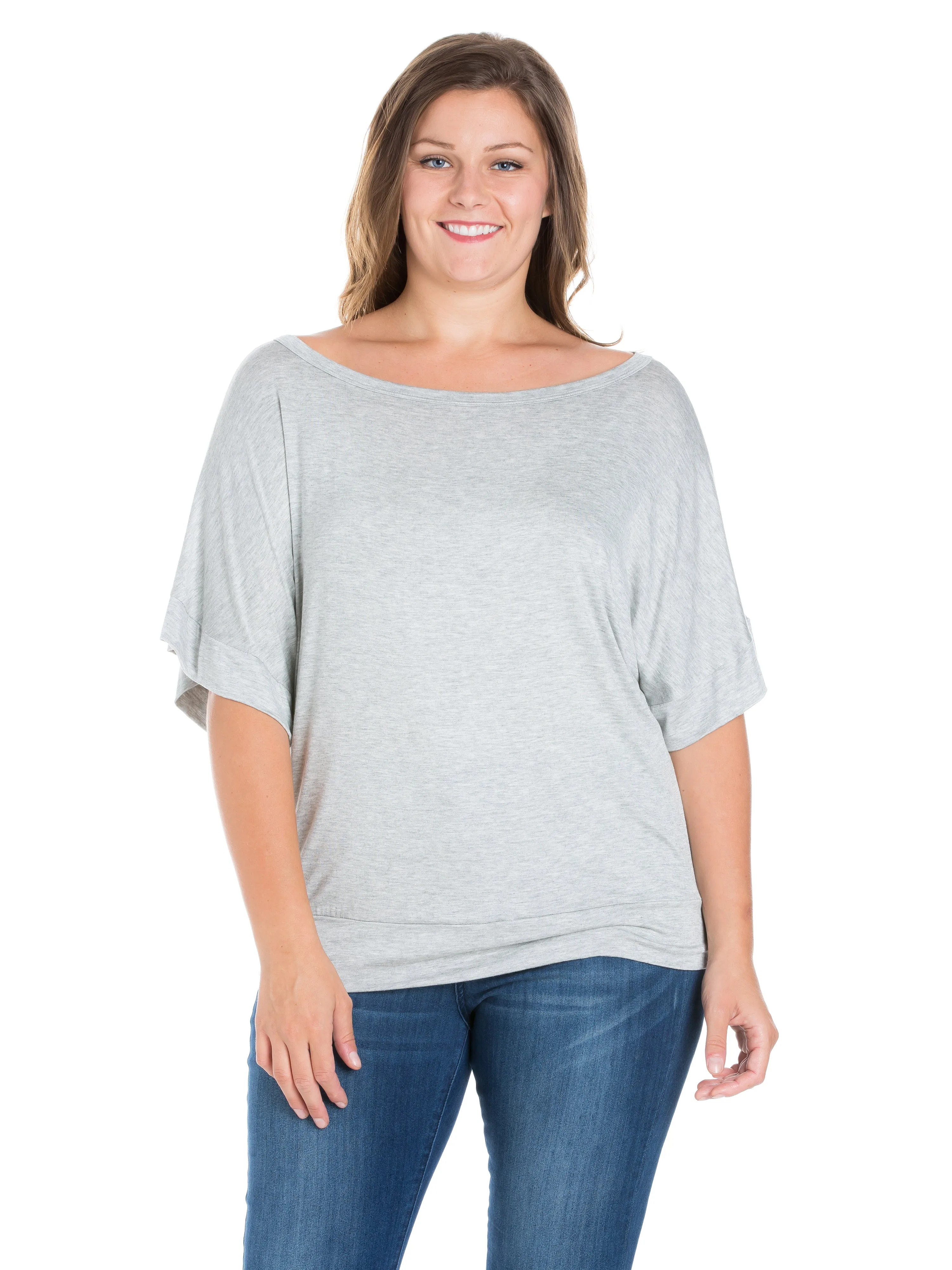 Plus Size Short Sleeve Loose Fitting Dolman Top