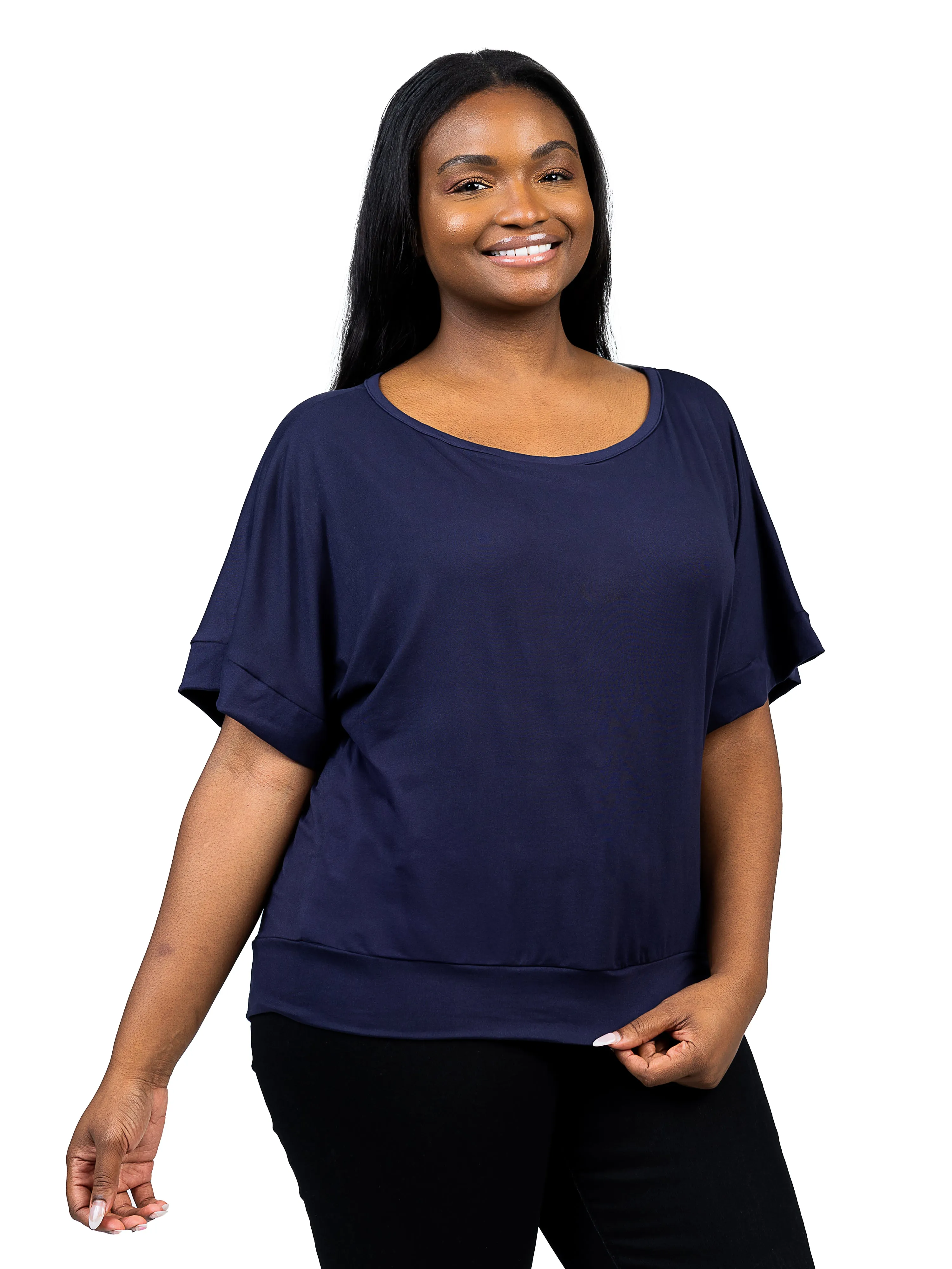 Plus Size Short Sleeve Loose Fitting Dolman Top