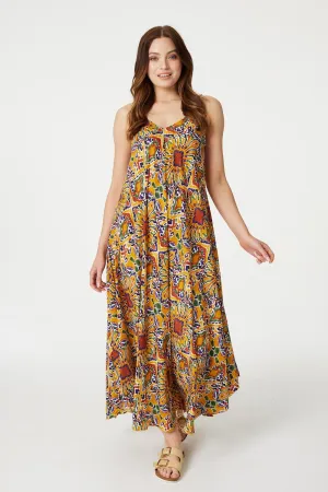 Printed Tassel Detail Maxi Dress