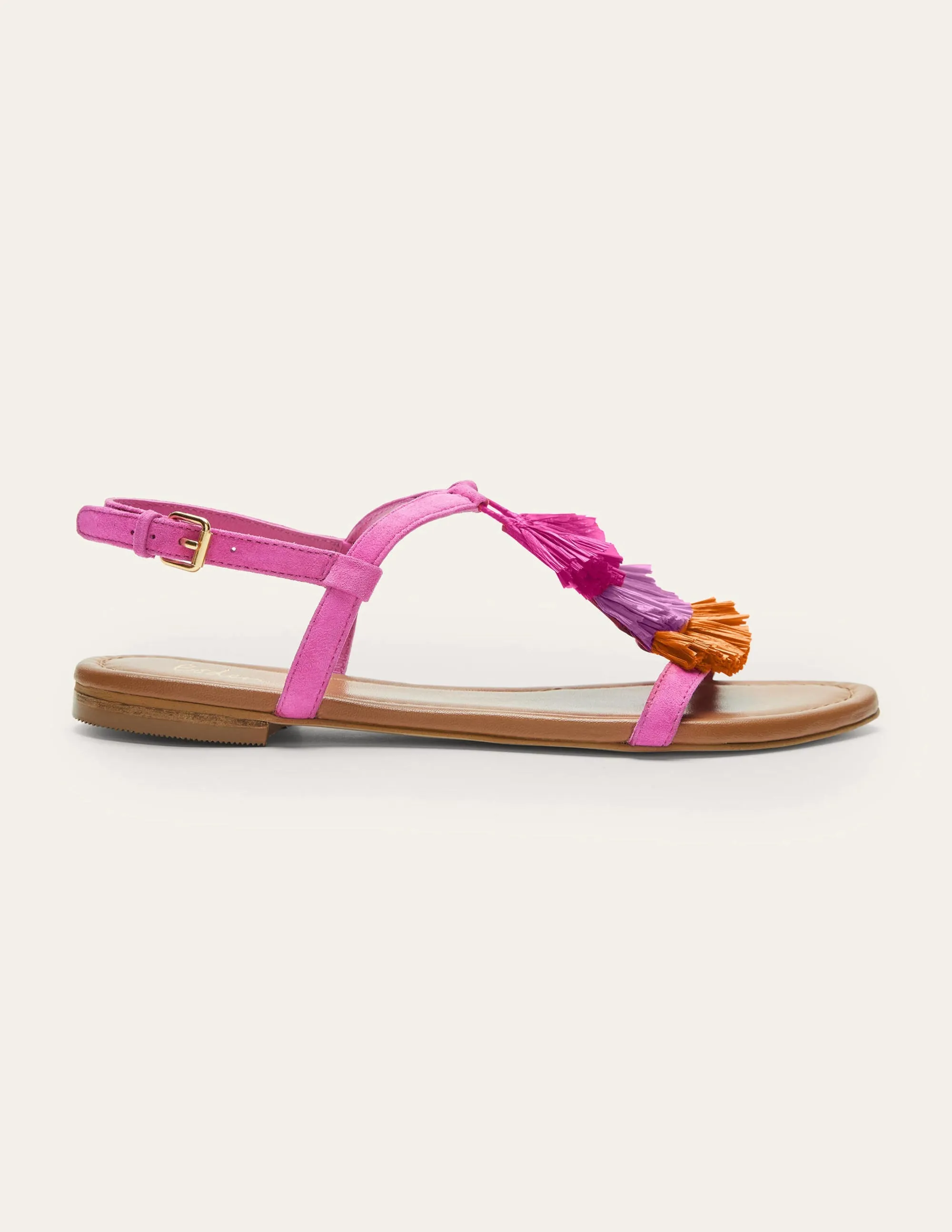 Sarah Fringe Flat Sandals-Pop Pansy