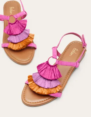 Sarah Fringe Flat Sandals-Pop Pansy