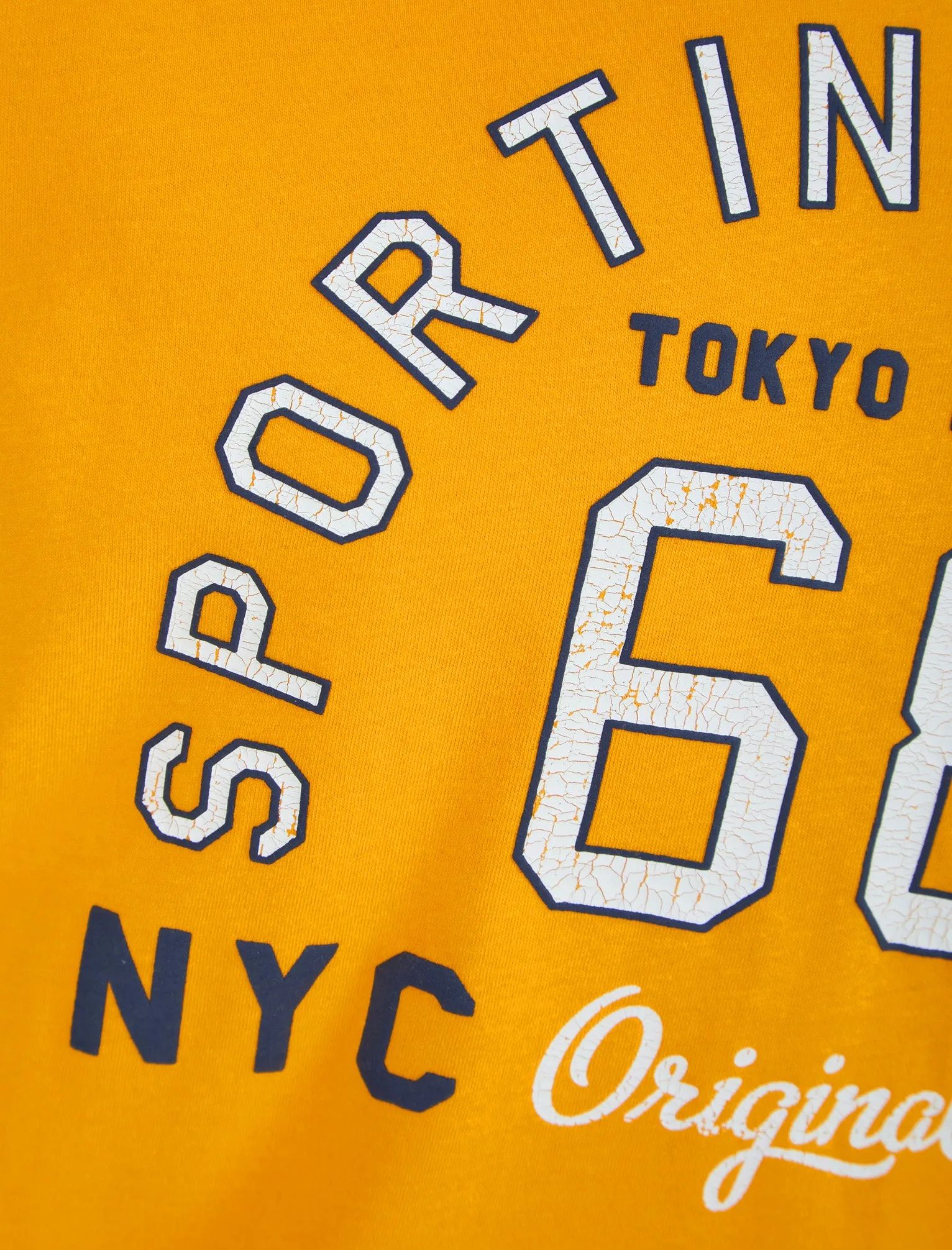 Sporting Goods Motif Cotton Jersey T-Shirt in Artisan's Gold - Tokyo Laundry