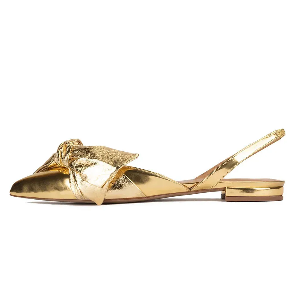 Trend4us Women's Gorgeous Metallic Bow Slingback Flats