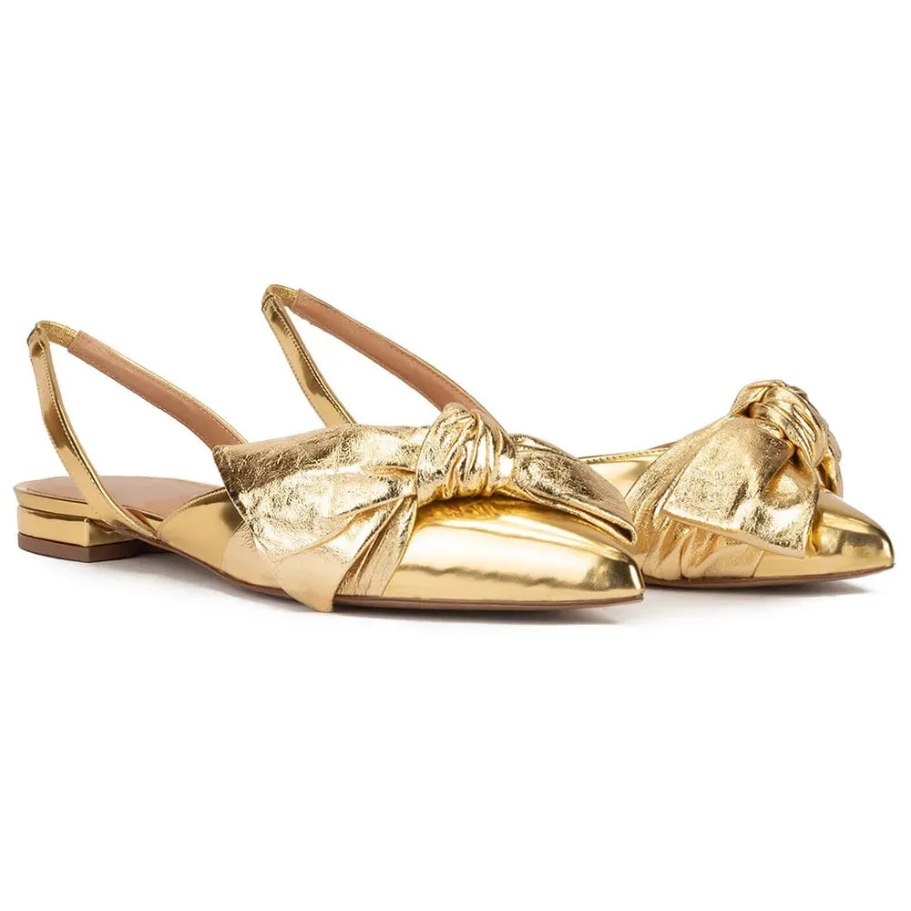 Trend4us Women's Gorgeous Metallic Bow Slingback Flats