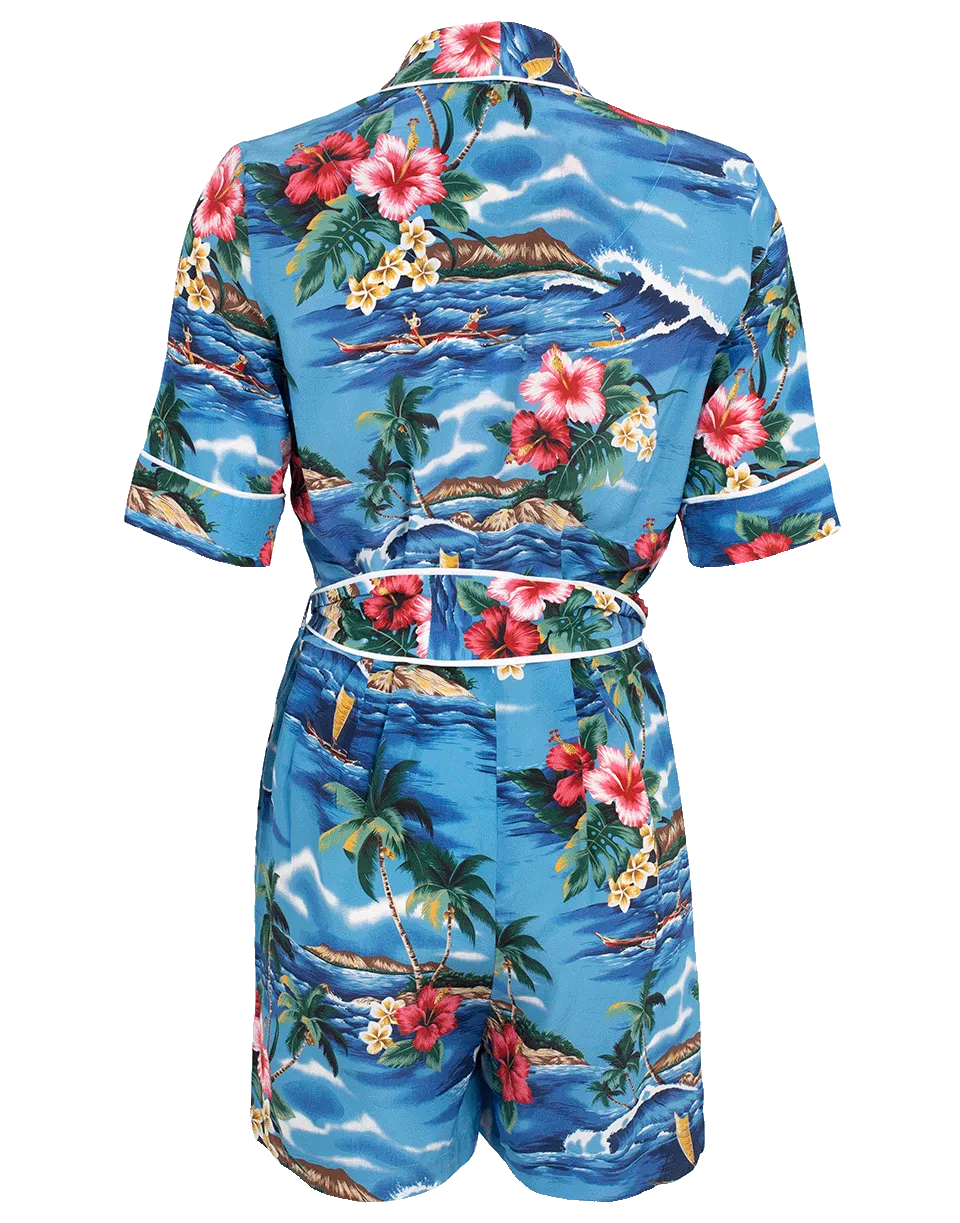 Tropical Print Belted Romper