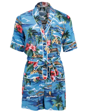 Tropical Print Belted Romper