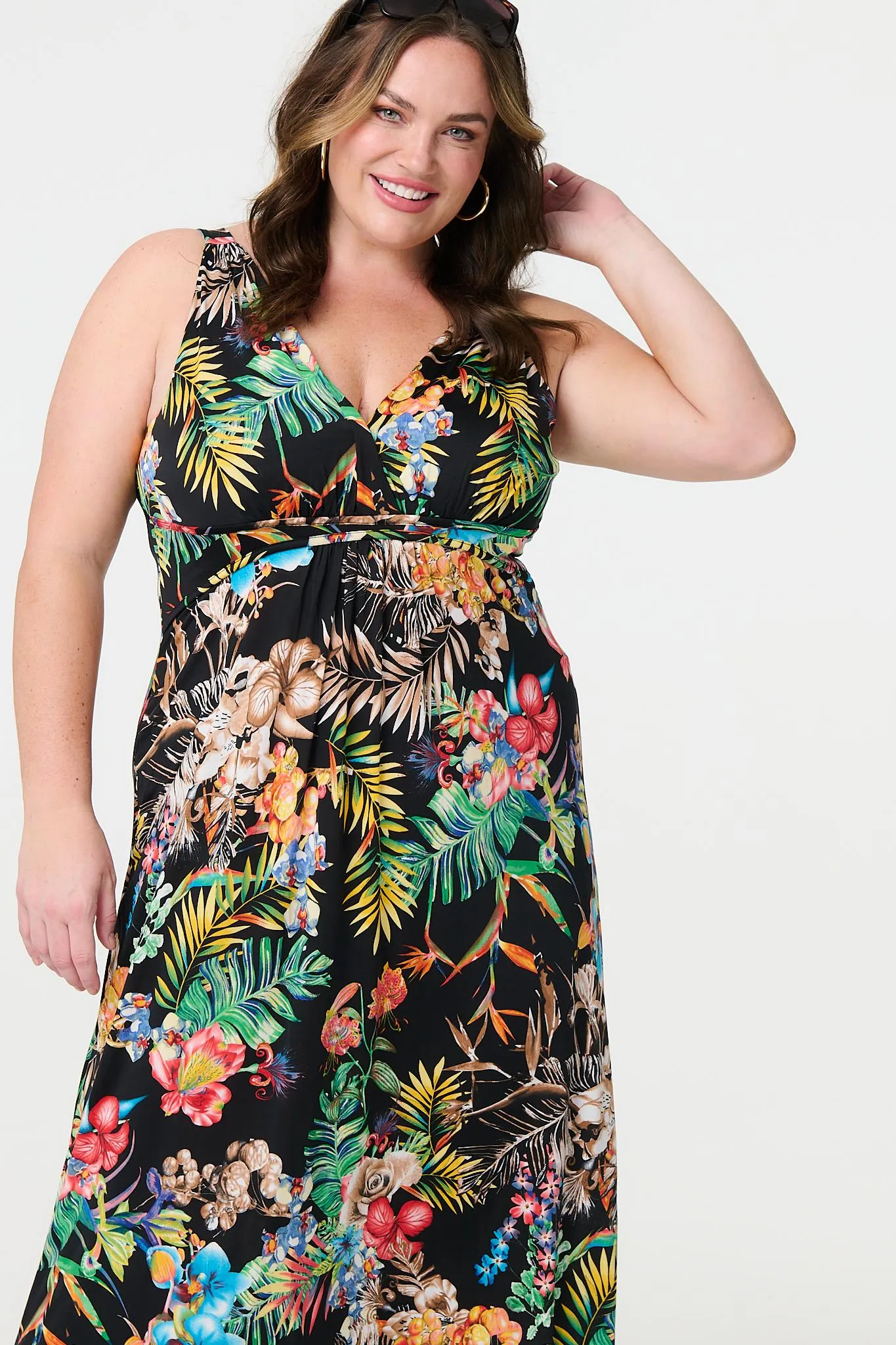 Tropical Print Empire Maxi Dress