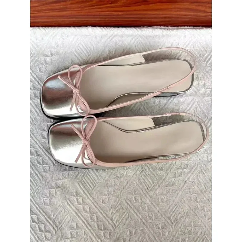 Uniwim Summer Women's Flats Sliver Boat Shoes Square Toe Slip on Flat Shoes for Woman Ballet Flats Comfortable Bow Women's Sandals