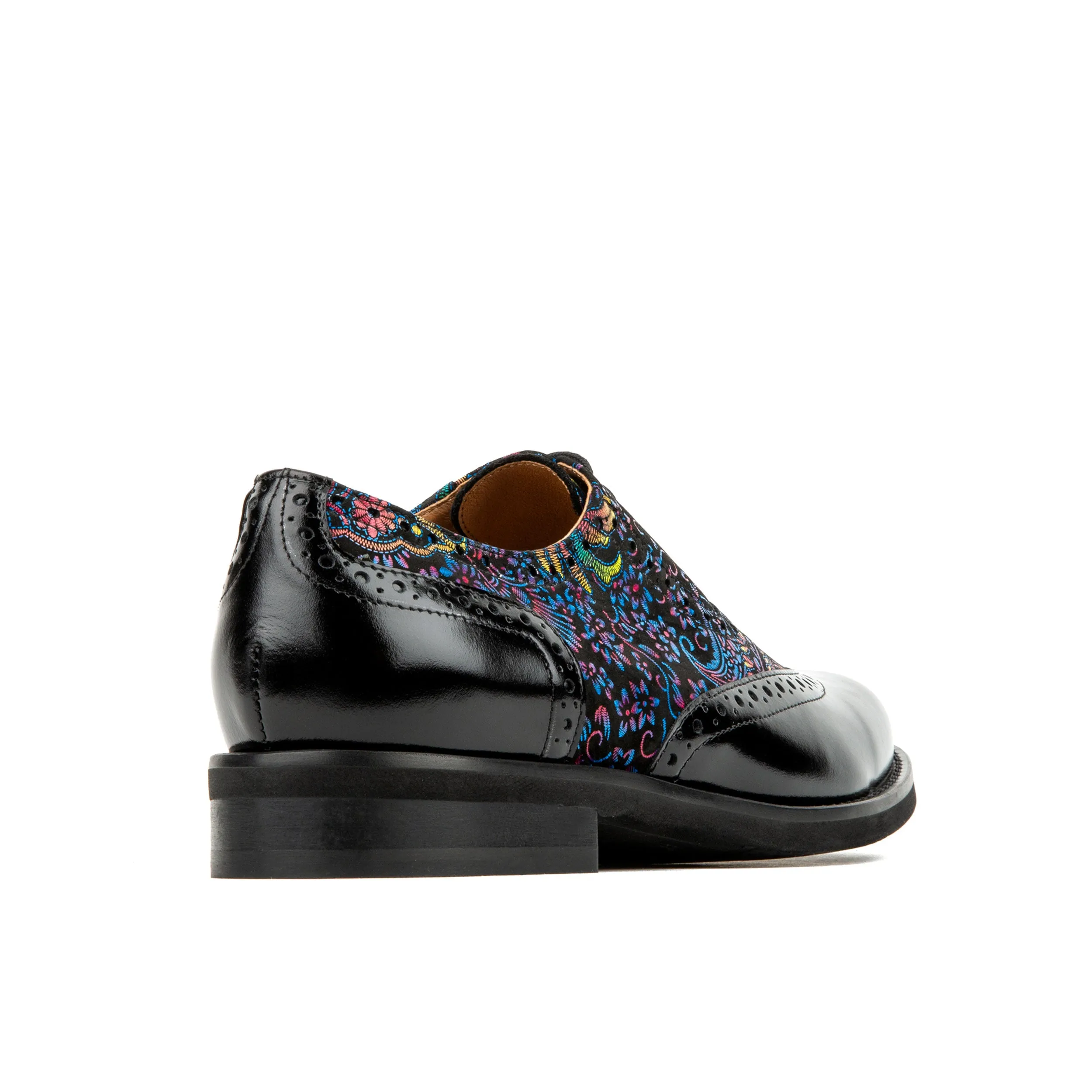 Vivienne - Black & Blue - Women's leather oxfords with wingtip and brogue details