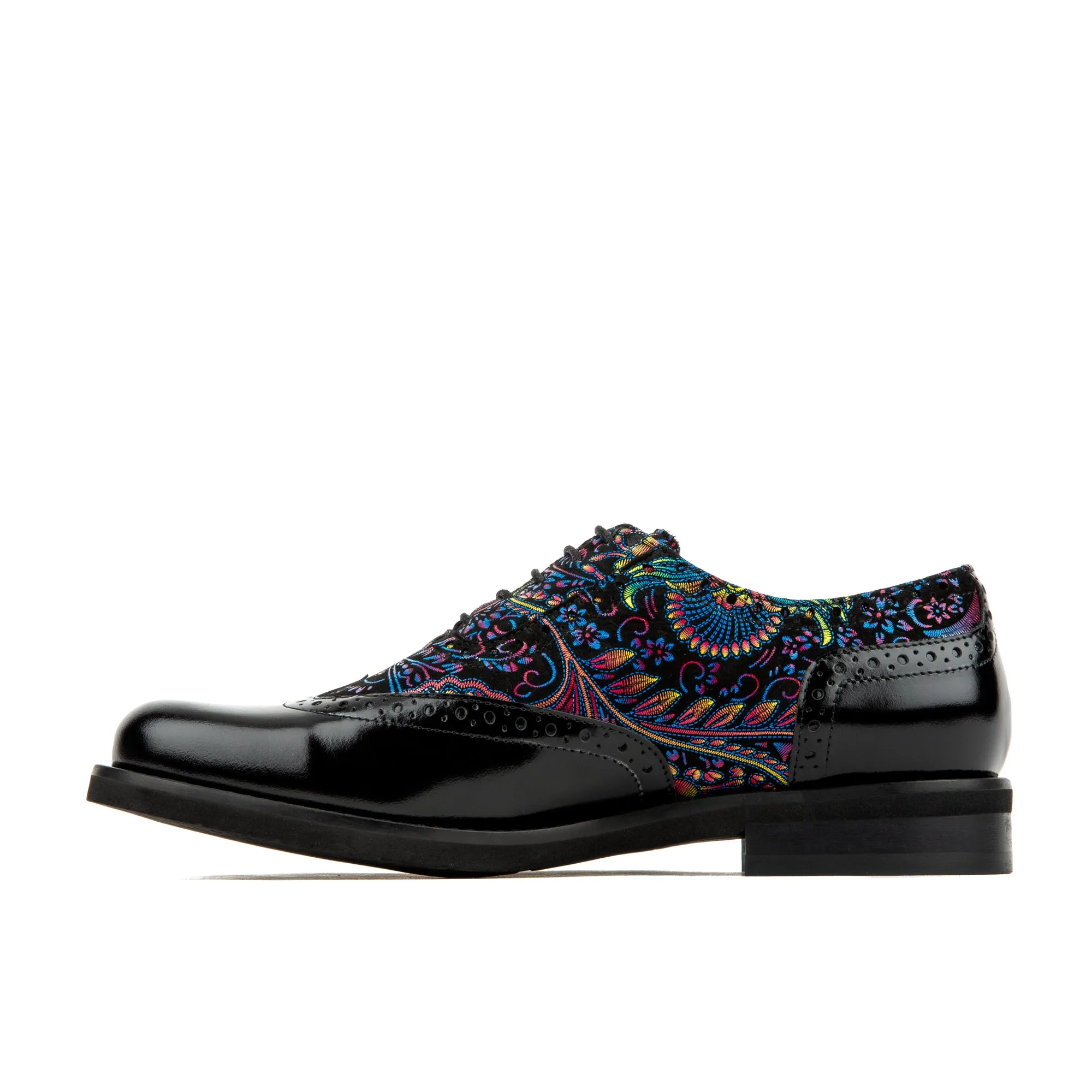 Vivienne - Black & Blue - Women's leather oxfords with wingtip and brogue details