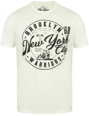 Warriors Crew Neck T-Shirt with Motif in Ivory - South Shore