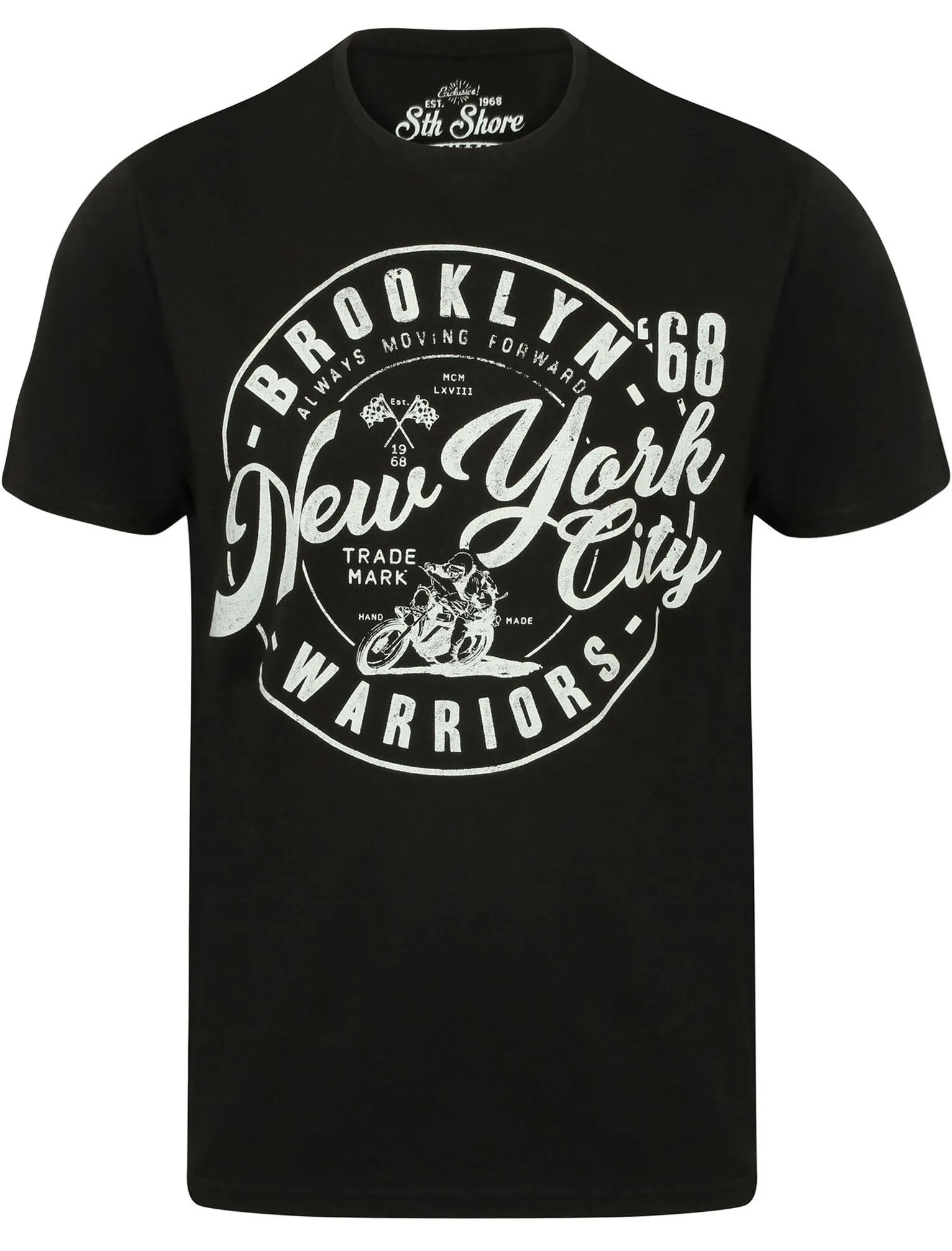 Warriors Crew Neck T-Shirt with Motif in Jet Black - South Shore