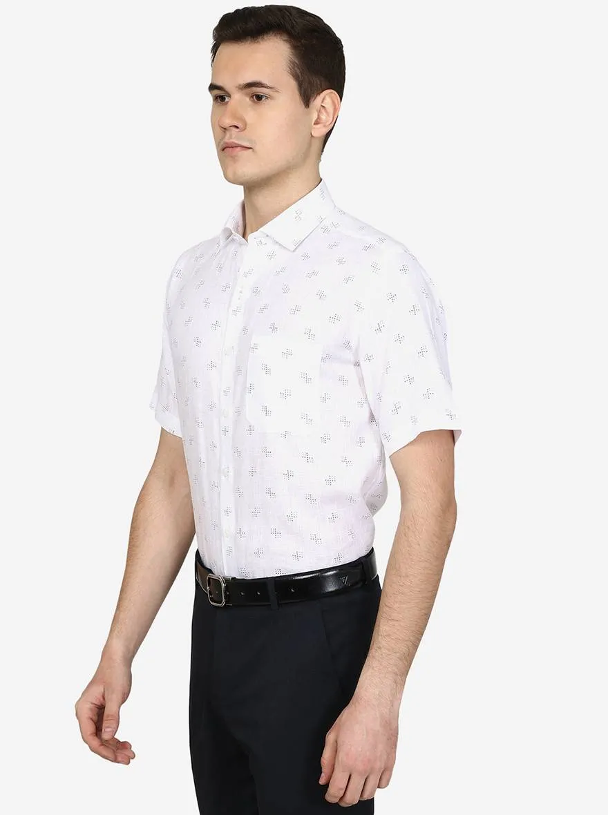 White Printed Slim Fit Formal Shirt | JadeBlue