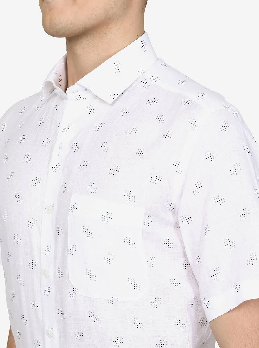 White Printed Slim Fit Formal Shirt | JadeBlue