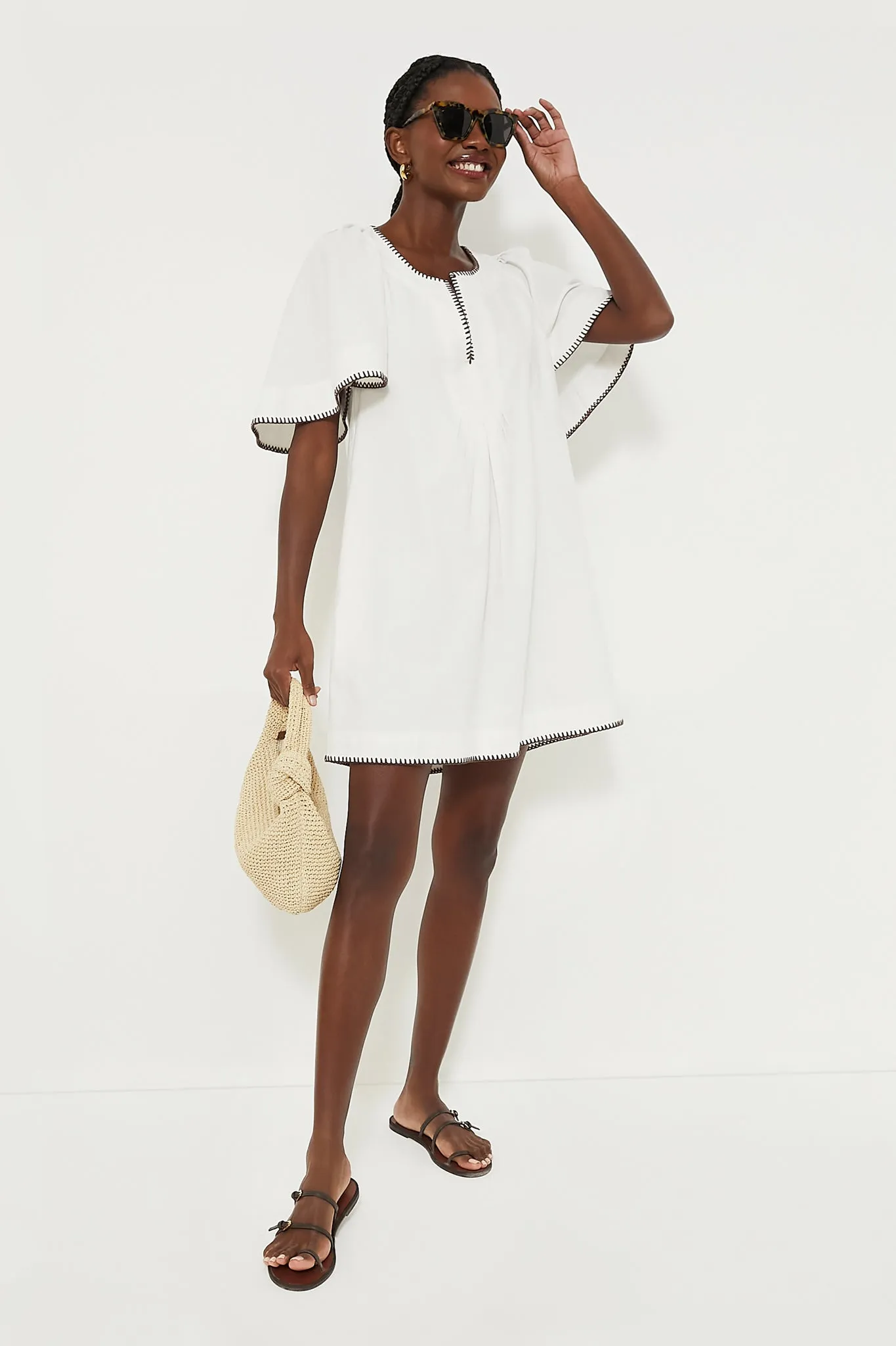 White Stitch Finley Flutter Sleeve Dress