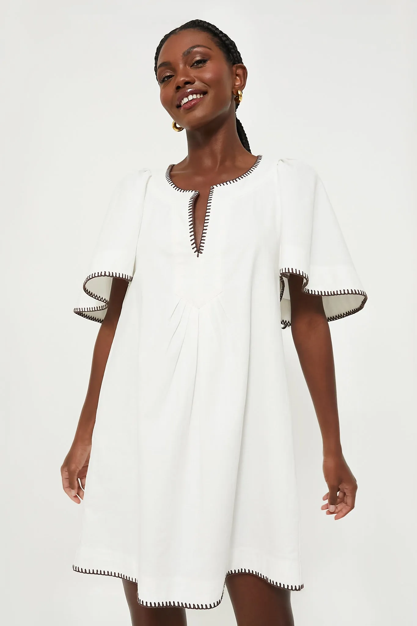 White Stitch Finley Flutter Sleeve Dress