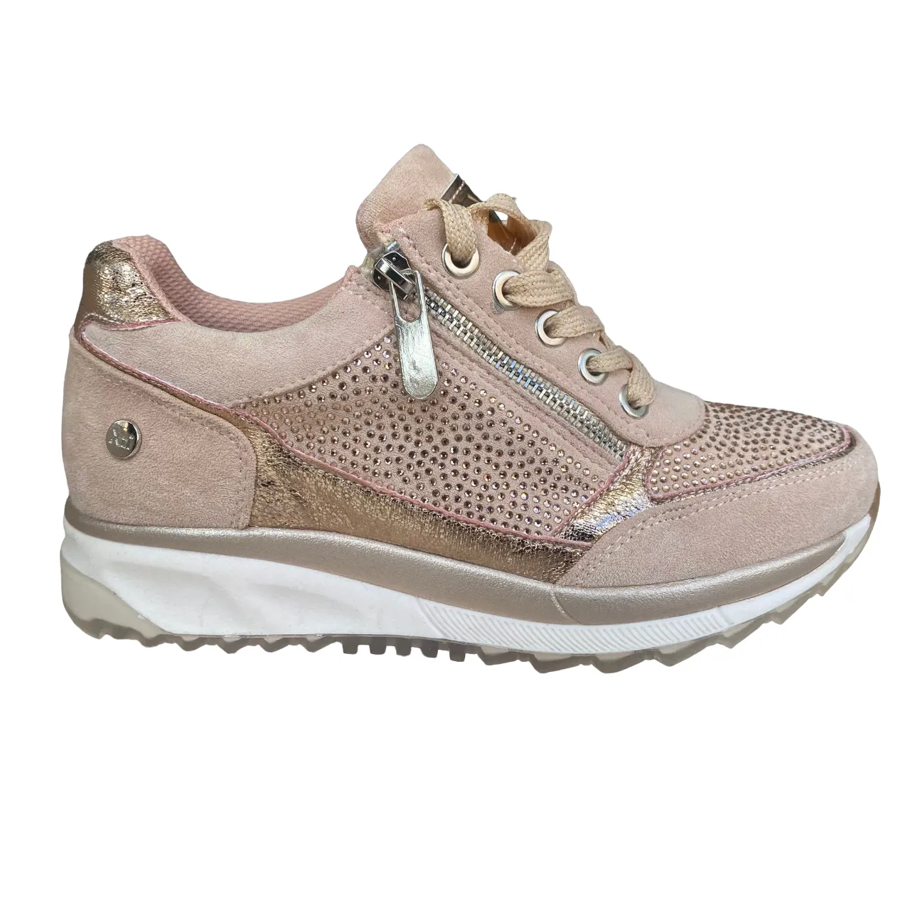 Xti scarpa casual donna con laccio e cerniera Zapato 49011 rosa dorato